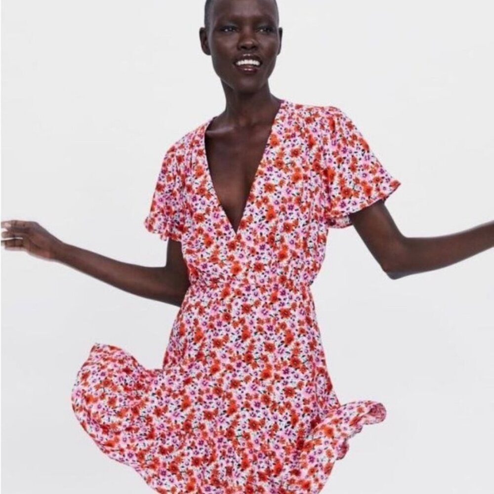 ZARA Mini Dress Flirty Short Sleeve Totally Tomato Girl Vibe‎ Sz XS